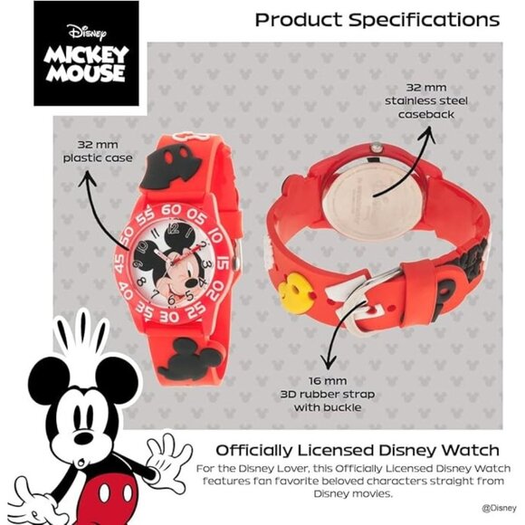 NWT - Disney Mickey Mouse Kids' Plastic Time Teacher Analog Quartz 3D - Picture 10 of 16